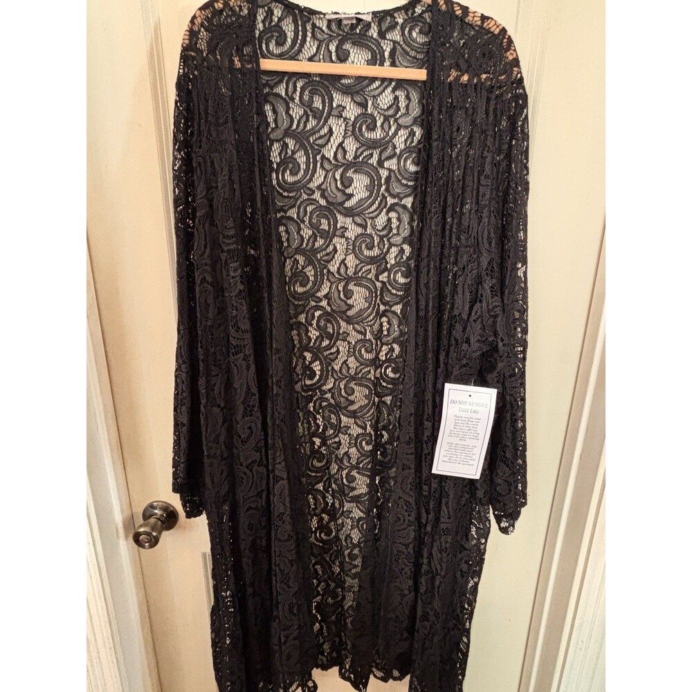 Black Long Crochet Knit Open Weave Cover Up Sweater Womens 38W Boho Whimsigoth
